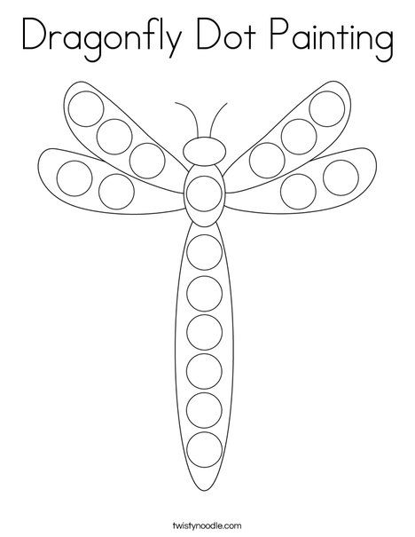 Dragonfly Dot Painting Coloring Page - Twisty Noodle Insect Dot Painting, Dragon Fly Dot Art, Dragonfly Art Preschool, Dragonfly Craft Preschool, Dobber Art, Dot Painting Preschool, Dot Dragonfly, Dragonfly Coloring Pages, Painting Preschool