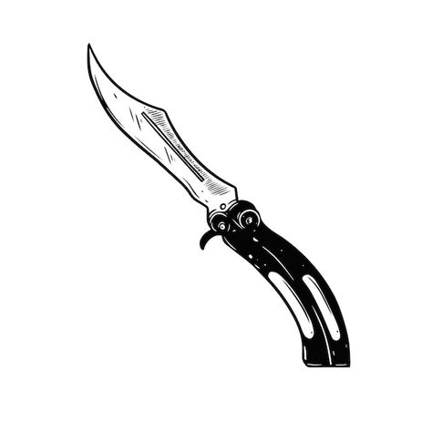 Knife Art Drawing, Pocket Knife Drawing, Butterfly Knife Drawing, Butterfly Knife Tattoo, Anime Knife, White Background Tattoo, Knife Illustration, Background Tattoo, Butterfly Hand Tattoo