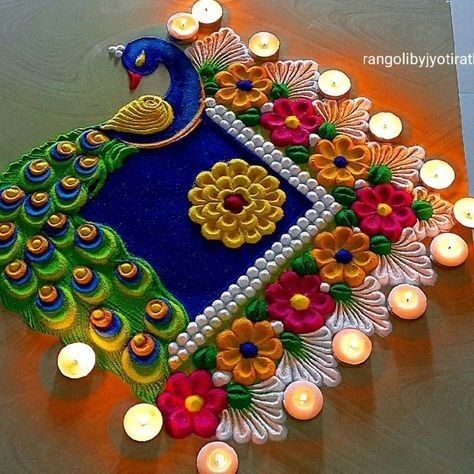 Rangoli Idea For Diwali, Rangoli Designs With Peacock, Rangoli Designs Peacock Easy, Peacock Rangoli For Diwali, Rangoli Latest Design, Muruja Rangoli, Easy And Best Rangoli Designs, रंगोली Design, Peacock Rangoli Designs Diwali Latest