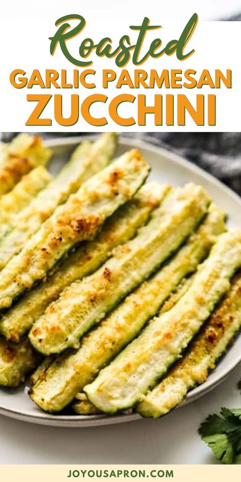 Roasted Garlic Parmesan Zucchini is a simple, but yummy side dish. Oven roasting zucchini spears is my favorite way to cook a zucchini side dish. This cooking method allows me to thoroughly season the zucchini and cook it quickly under high heat in the oven to crisp the outside without overcooking the insides. Roasted Zucchini Oven, Roast Zucchini In Oven, Garlic Parmesan Seasoning, Parmesan Roasted Zucchini, Zucchini Side Dish, Oven Baked Zucchini, Zucchini Roasted, Zucchini Side Dish Recipes, Joyous Apron