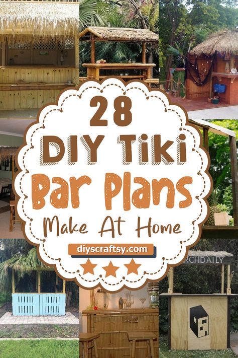 28 DIY Tiki Bar Plans You Can Make At Home Pallet Pool Bar, Diy Patio Bar Ideas, Tiki Bar Plans, Outdoor Bar Ideas Backyards, Diy Patio Bar, Diy Tiki Bar, Diy Bar Plans, Tiki Bars Backyard, Tiki Patio