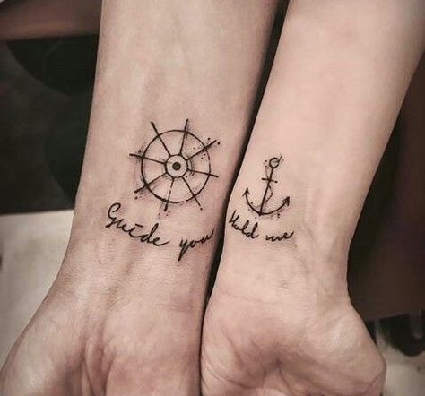 Husband/Wife Tattoo Matching Anchor Tattoos, Husband And Wife Tattoos, Husband Wife Tattoos, Wife Tattoos, Married Couple Tattoos, Husband Tattoo, Wedding Band Tattoo, Tattoo Band, Wife Tattoo