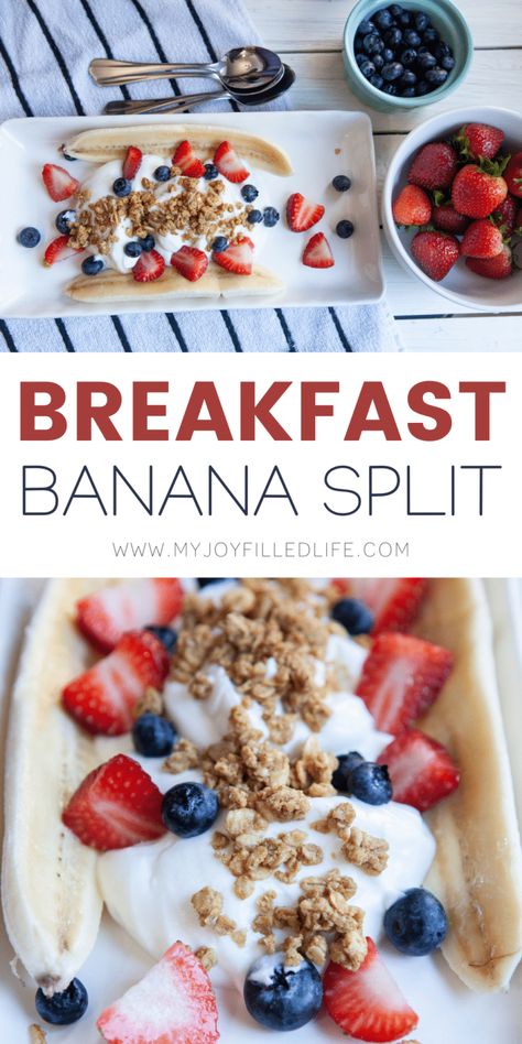 Who says you can't treat yourself at breakfast? This Breakfast Banana Split is the PERFECT way to kick off any day! Banana Split Yogurt, Breakfast Banana Split, Healthy Banana Split, Banana Split Recipes, Morning Treats, Breakfast Banana, March Break, Beautiful Breakfast, Amazing Breakfast