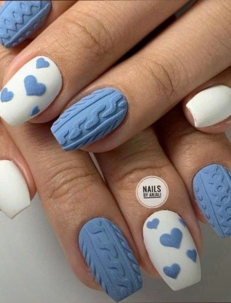 Valentine Vibes, Nail Magic, Unghie Nail Art, February Nails, Blue Acrylic Nails, Sweater Nails, Heart Nails, Nail Inspiration, Fancy Nails