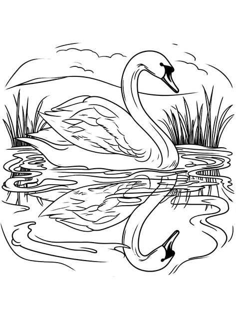 Swans - Lol Coloring Pages Swan Coloring Pages, Swan Silhouette, River Drawing, Lol Coloring Pages, Lol Coloring, Pencil Artwork, Art Pencil, Lino Print, Black Swan