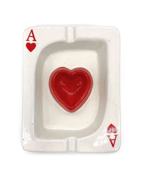 Ace Of Hearts Card Trinket / Ash Tray Ash Tray Pottery Ideas, Easy Clay Ashtray, Ash Trays Aesthetic, Ashtray Aesthetic, Ashtray Clay, Ace Of Hearts Card, Cute Ashtray, Ceramic Ash Tray, Clay Tray