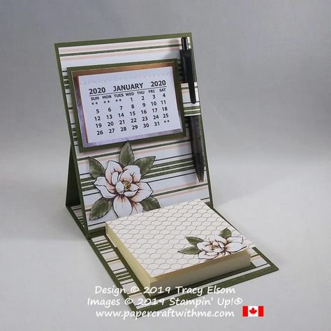 Small Calendar Ideas, Stampin Up Time Together, Stampin Up Calendar Ideas Easel Cards, Handmade Desk Calendar, Diy Desk Calendar, Small Calendar, Easel Calendar, Mini Desk Calendar, Sticky Note Holder