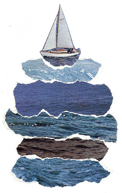 Sailing, sailing over a tower of blue sea...collage how about painting boat instead and make mixed media Elementary Art, Art Journals, Kollage Konst, Kunst Collages, Poster Grafico, Magazine Collage, Ecole Art, Arte Sketchbook, Teaching Art