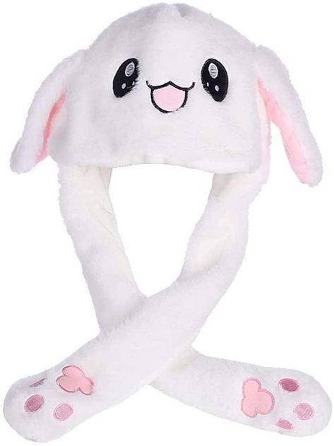 Funny Plush Bunny Hat Ear Moving/Jumping Rabbit Hat Cute Unisex Animal Ear Flap Hat with Paws for Women Girls Mizore Shirayuki, Rabbit Fashion, Kawaii Hat, Rabbit Hat, Stitch Toy, Bunny Ears Headband, Ear Flap Hats, Holiday Hats, Bunny Hat