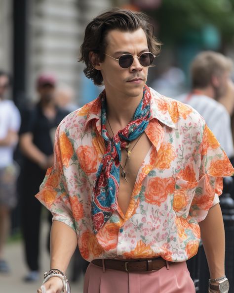 OMG! 😍😍😍 Harry Styles in summer CHANEL street style is EVERYTHING! 🙌🔥 His style is so effortlessly cool and chic, I'm literally speechless! 😱❤️ #HarryStyles #CHANEL #StreetStyle #FashionGoals #nike #NFT #NFTs #NFTsold #NFTCommunity Harry Styles Summer Outfit, 70s Summer Outfits Men, Funky Mens Fashion, Trendy Male Outfit, Summer Party Outfit Men, Italian Style Outfit, Harry Styles Summer, Disco Outfit Men, Harry Styles Street Style