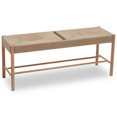 August Grove Oberlander Bench | Wayfair.co.uk Bench Seating Living Room, Natural Wood Bench, Seating Living Room, Wicker Bench, Hallway Seating, Minimal Profile, Hallway Bench, Elegant Furniture, Hemp Rope