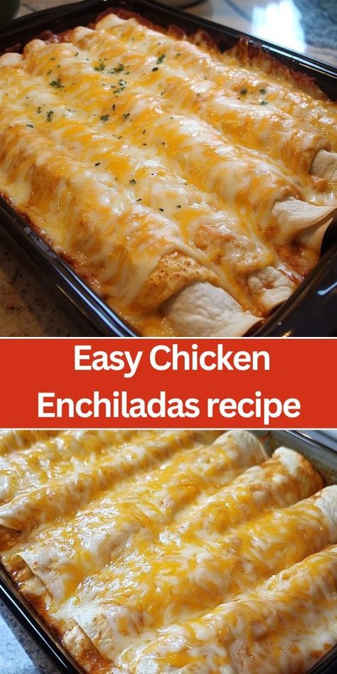 These Easy Chicken Enchiladas are packed with tender chicken, savory cheese, and a rich red enchilada sauce. Perfect for a quick weeknight dinner, this family-friendly recipe is simple to make and full of bold flavors. Ready in just 30 minutes, it’s an ideal solution for anyone looking for a delicious and easy Mexican-inspired meal. Chicken Enchiladas Sauce Homemade, Homemade Chicken Enchiladas Easy, Easy Dinner Enchiladas, Easy Chicken Enchilada Recipe Red Sauce, Easy Red Enchiladas Chicken, Oven Baked Chicken Enchiladas, Enchilada Recipes Chicken, Chicken Enchiladas Easy Red Sauce Simple, Easy Red Enchiladas