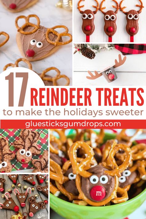 Make these fun reindeer treats for your upcoming holiday parties! From school-friendly snacks to party favors and desserts, you'll find a festive reindeer snack idea here. #reindeertreats #reindeersnacks #partyideas #christmasparty #holidaypartyfood Reindeer Snack, Reindeer Brownie, Reindeer Treats, Christmas Party Snacks, Reindeer Cupcakes, Reindeer Cookies, Kid Friendly Snack, Reindeer Food, Cute Reindeer