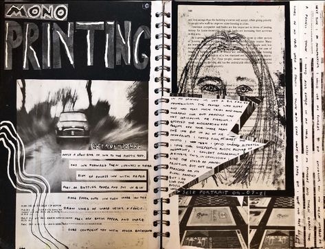 Monoprint Sketchbook Page, Gcse Art Sketchbook Monoprinting, Monoprint Gcse Art Page, Monoprinting Sketchbook Page, Mark Making Gcse Art, Monoprint Portrait, Mono Printing, Textiles Sketchbook, Tone Art