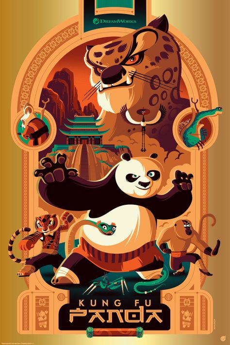 Kung Fu Panda Illustration, China Poster Design, Cartoon Poster Design, Kung Fu Panda Poster, Cartoon Movie Poster, Movie Poster Illustration, Mad Duck, Tai Lung, Vintage Disney Posters