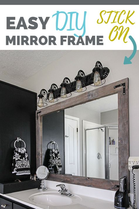 Mirror Frame Paint, Bathroom Mirrors Diy, Stick On Mirror, Diy Home Decor For Apartments, Rustic Farmhouse Bathroom, Bathroom Mirror Frame, Mirror Frame Diy, Bathroom Redo, Rustic Farmhouse Style