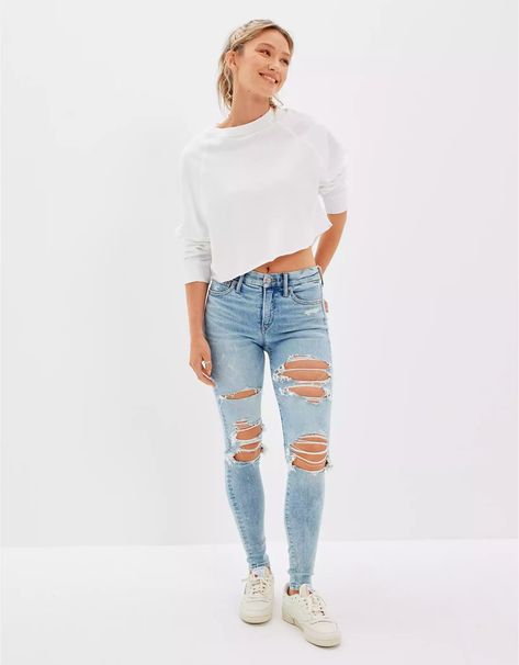 Ripped Jeans American Eagle, Womens Jeggings, Trouser Pants Women, Mens Outfitters, Light Denim, Slim Jeans, Fit In, Ripped Jean, Ripped Jeans