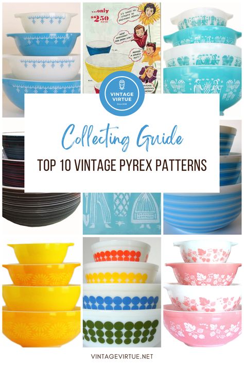 Here's a selection of some of the hottest patterns and colors among collectors today. Some of these designs are very sought after since they have popular designs and are in very limited supply. Pyrex Patterns Guide By Year, Early American Pyrex Pattern, Pyrex Vintage Rare, Vintage Pyrex Patterns, Pyrex Butterprint, Pyrex Amish Butterprint, Chip And Dip Sets, Pyrex Patterns, Amish Farm