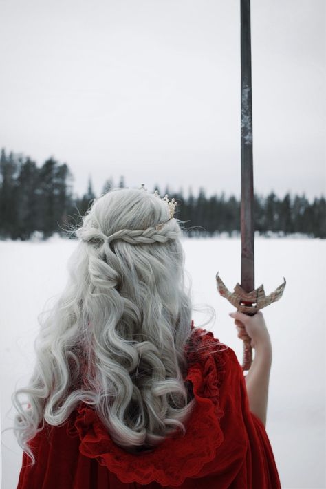 @ ducktrees on Instagram. Red Gown in the snow. Royalcore. Knights sword, snow white, Narnia, fantasy, fairytale, velvet cape, blood red, ice princess, winter red, game of thrones aesthetic White Hair Princess Aesthetic, White Hair Fantasy Aesthetic, Nordic Princess Aesthetic, Snow Fantasy Aesthetic, Medieval Winter Aesthetic, Blood In Snow Aesthetic, White Fantasy Aesthetic, White Knight Aesthetic, Fantasy Princess Aesthetic