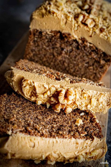 Coffee Walnut Loaf, Toffee Nut Latte Cake, Walnut And Coffee Cake, Loaf Cake Christmas, Loaf Birthday Cake, Coffee And Walnut Loaf Cake, Coffee Loaf Cake Recipes, Apple Crisp Coffee Cake, Coffee Walnut Cake Recipe