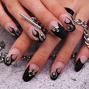 Black Flame, Nails Matte, Latest Nail Trends, Edgy Nails, Coffin Press On Nails, Diy Nail Art, Short Acrylic Nails, Matte Nails, Artificial Nails