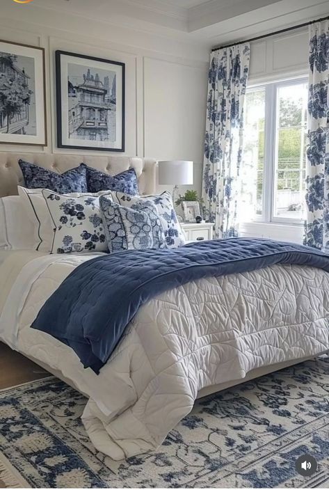 Blue White And Black Bedroom, Dark Blue And White Bedroom, Navy And White Bedroom, Blue Guest Room, White And Blue Bedroom, Blue And Grey Bedroom, Blue And White Bedroom, Blue White Bedroom, Costal Bedroom