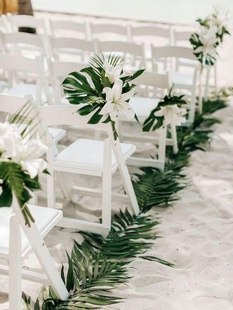 40 Stunning Wedding Aisle Decor Ideas On the Latest Trend 76 Aisle Beach Wedding, Beach Aisle Decorations Wedding, Destination Beach Wedding Ideas, Beach Wedding Aisle Ideas, Wedding Aisle Beach, Wedding With White Chairs, Beach Aisle, Simple Beach Wedding Aisle, Classic Tropical Wedding