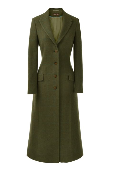 Long Tweed Coat, Tweed Clothing, Dark Green Coat, Womens Tweed Jacket, Silk Shirts, Green Tweed, Mode Abaya, Ladies Wear, Country Fashion