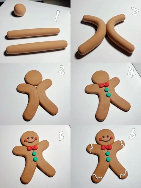 Ginger Man, Clay Christmas Decorations, Clay Crafts For Kids, Gingerbread Christmas Decor, Clay Magnets, Diy Air Dry Clay, Seni Dan Kraf, Polymer Clay Ornaments, Tanah Liat