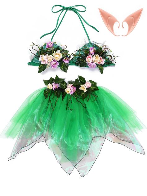 PRICES MAY VARY. Fairy costume set has made of good quality tulle, laser organza , flower and soft lining, it is comfortable and soft for you to wear all day on Halloween. Green fairy costume waist size can be stretched from 65cm/25.5’’ to 100cm/39.3’’, length of skirt is 53cm/20.8’’. Free size of fairy crop top so there is no worry about the size. Adult fairy costume with light color flower, green leaves and branch will make you dress up as a sexy forest fairy, and draws everyone’s attention. A Tutus, Green Fairy Outfit, Fairy Crop Top, Green Fairy Costume, Fairy Costume Halloween, Fairy Rave Outfit, Forest Fairy Costume, Woodland Fairy Costume, Tulle Costumes