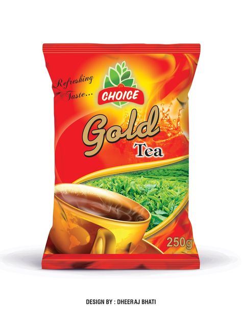 Bhati Choice Gold Tea Pouch Packaging Design Tea Pouch Packaging Design, Pouch Packaging Design, Tea Pouch, Gold Tea, Food Advertising, Pouch Packaging, Tea Powder, Tea Packaging, Packaging Design