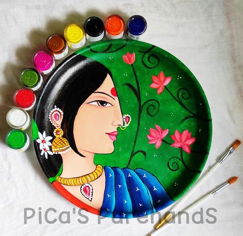 Cloth Canvas Art, Plate Painting, Painting Indian, Pichwai Painting, Art Deco Artwork, Modern Art Canvas Painting, Beautiful Art Paintings, Mandala Art Lesson, Madhubani Art