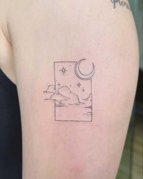 Tattoo 
Sky tattoo 
Moon tattoo
Clouds tattoo 
Body art Cloud Sky Tattoo, Sky Aesthetic Tattoo, Look At The Sky Tattoo, Minimalist Sky Tattoo, Reaching For Stars Tattoo, Night Sky Tattoo Designs, Fine Line Sky Tattoo, Sun And Sky Tattoo, Cloudy Moon Tattoo