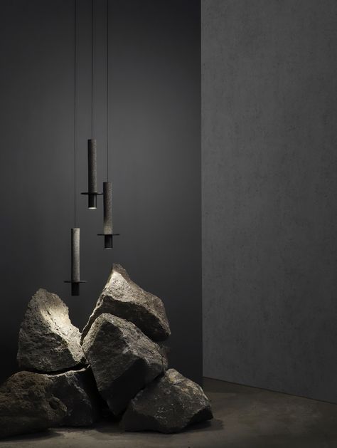 Interaktives Design, Black Pendant Lamp, Bar Sala, Store Concept, Stone Interior, Volcanic Rock, Dark Interiors, Light Architecture, City Design