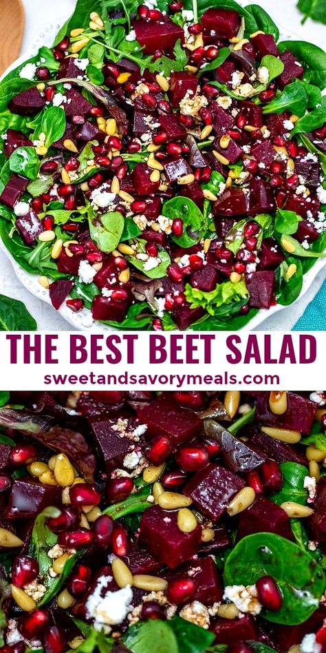 Beet Salad Recipe [Video] - Sweet and Savory Meals Beets Salad Recipe Cold, Salads Recipes Beet, Fresh Beet Salad Recipes, Beet Recipes Healthy, Beet Salad With Goat Cheese, Beet Salad With Feta, Beet Salad Recipe, Beets Recipe, Salad With Goat Cheese