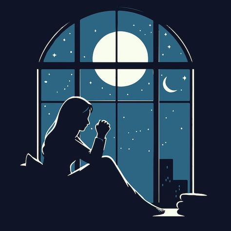 Woman praying in front of the window at ... | Premium Vector #Freepik #vector #nighttime #night-time #night-scene #night-sky Window At Night, Woman Praying, Girl Praying, Woman Smiling, Night Illustration, Tree Saw, Wedding People, Night Scene, Cityscape Photos