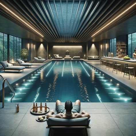 Luxury Swimming Pools Indoor, Mansion Indoor Pool, Dream Pools Luxury Indoor, Luxury Indoor Swimming Pool, Indoor Pool Ideas, Pool Design Modern, Luxury Pools Indoor, Mansion Plans, Indoor Swimming Pool Design