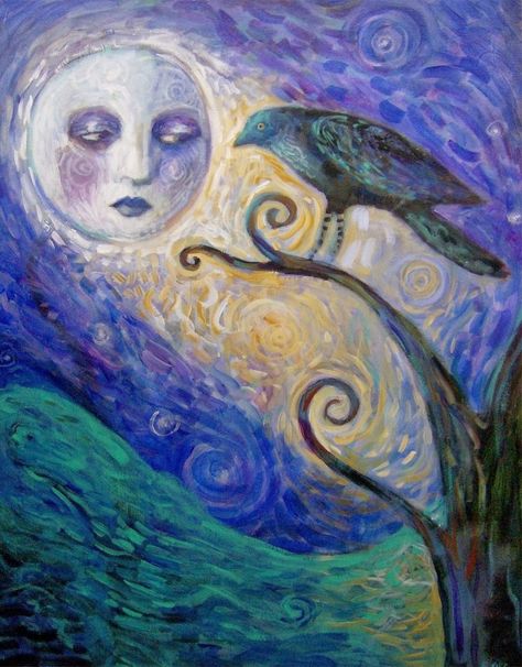 Felicia Olin Mazzy Star, Crows Ravens, Celestial Art, The Crow, Moon Magic, Moon Art, Kraken, Whimsical Art, Black Bird