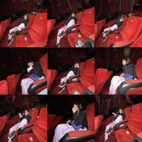 Layout aesthetic picture Poses In Theatre, Cenima Pics Ideas, Movie Hall Aesthetic, Cinema Hall Aesthetic, Cinema Pictures Ideas, Jackie Shauna, Cinema Photo Ideas, Movie Night Pictures, Couples Cinema