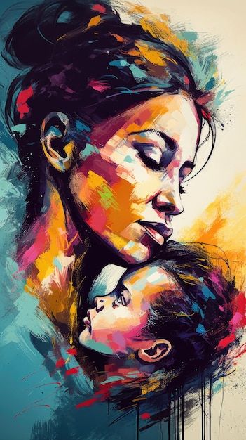 A painting of a mother and child for mot... | Premium Photo #Freepik #photo #mother-illustration #mothers-day-poster #mothers-day-mom #mother-day-background Painting On Mother, Sketches For Mother’s Day, Mother's Day Artwork Paintings, Painting Ideas On Mother's Day, Mothers Day Special Painting, Poster For Mothers Day, Painting Of Mother And Daughter, Art For Mother Day, Mother's Day Sketches Ideas