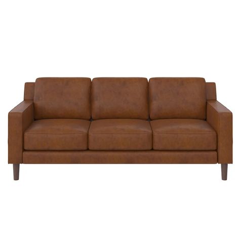 George Oliver Charrissa 77'' Faux Leather Square Arm Sofa | Wayfair Sofa With Wood, Faux Leather Sofa, Wood Sofa, Living Room Furniture Sofas, Furniture Removal, 3 Seater Sofa, Seater Sofa, Leather Sofa, Sofa Furniture