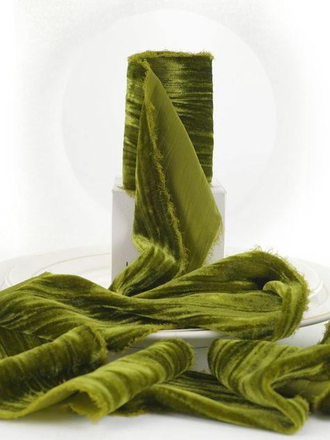 PRICES MAY VARY. Velvet Ribbon Color: Hand dyed in olive green color, soft and with shiny lustrous surface, adding a touch of elegance and luxurious to your gifts, decorating projects and crafts Fringe Velvet Ribbon Size: Ribbon measures 3" wide and continuous 3 yards(9ft) long per roll, ribbons are packed in a paper box, easy to store and use Hand-Torn Frayed Edges: Handmade with silk velvet material, the hand-torn frayed edges give the ribbon a rustic, chic look, the crinkled finish adds an ex Velvet Ribbon Wedding, Flower Bouquet Gift, Green Velvet Ribbon, Christmas Wedding Decorations, Velvet Fringe, Wreath Ribbon, Gala Ideas, Gift Wrap Ribbon, Bouquet Gift