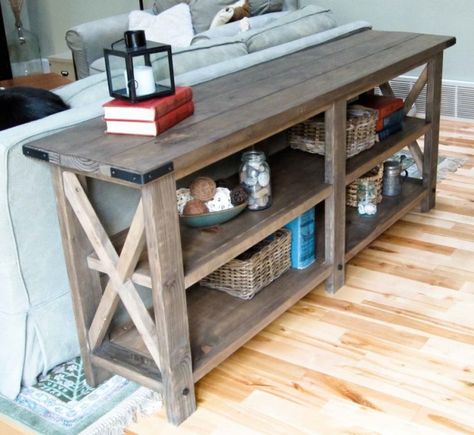 DIY Farmhouse Sofa Tables That Won’t Break The Budget! - The Cottage Market Diy Console, X Coffee Table, Woodworking For Kids, Table Plans, Rustic Diy, Rustic Furniture, Sofa Table, Easy Diy Projects, Furniture Projects