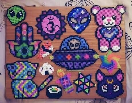 Fuse Bead Patterns Rave, Atliens Edm Perler, Perler Beads Ideas Rave, Unique Perler Bead Patterns, Witchy Perler Beads, Lsdream Perler Pattern, Trippy Perler, Rave Perler Ideas, Perler Beads Designs Pattern