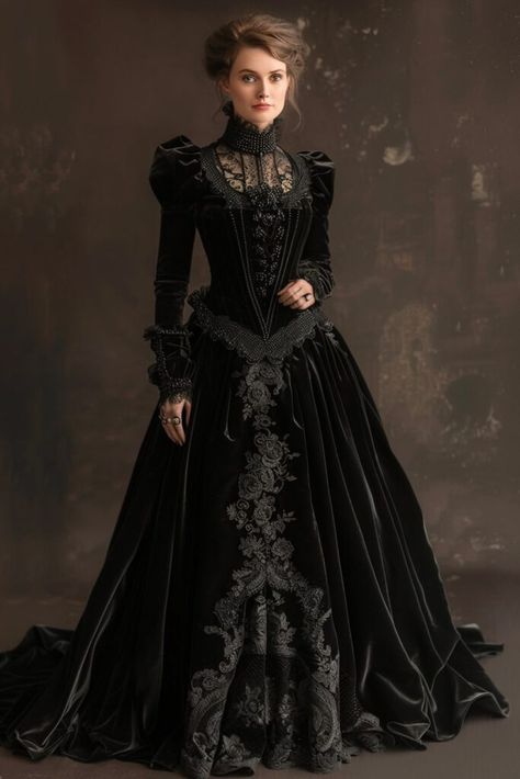 Penny Dreadful Costumes, Black Dress Costume, Halloween Performance, Victorian Gothic Dress, Black Victorian Dress, Summer Goth Outfits, Victorian Outfit, Victorian Outfits, Era Dresses