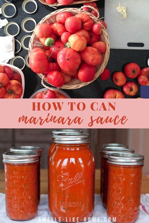 Easy Marinara Sauce For Canning, Canned Marinara Sauce, Canning Marinara Sauce, Fresh Tomato Marinara Sauce, Canning Tomatoes Recipes, Canned Spaghetti Sauce, Tomatoes Recipes, Marinara Recipe, Food Preserving