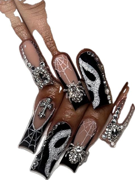 Ghostface Nails, Scream Nails, Scream Ghostface, Halloween Nail Designs, Halloween Nail, Funky Nails, Scream, Black Silver, Nail Designs