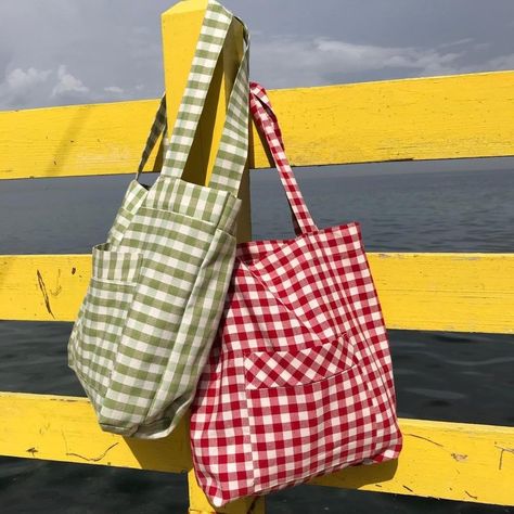 Handmade Summer Tote Bag, Gingham Tote Bag, Gingham Bag, Handmade Tote Bags, Sac Tote Bag, Tote Bag Pattern Free, Summer Tote Bag, Patchwork Tote Bags, Summer Tote Bags