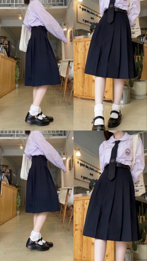 How To Wear Uniforms For School, School Skirt Aesthetic, Long Skirt School Uniform, Long School Skirt, School Uniform Long Skirt, Long Skirt Aesthetic, Girls Long Skirts, Edgy Fashion Chic, Korean Skirt