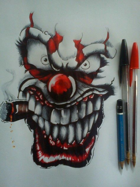 Jester Tattoo, Evil Clown Tattoos, Joker Drawings, Clown Tattoo, Prison Art, Creepy Drawings, Scary Clown, Skull Art Drawing, Creepy Tattoos